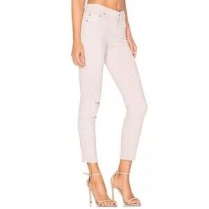 MOTHER Women’s Jeans 27 Pink The Looker Crop High Rise Denim Blush Distress Z8-7
